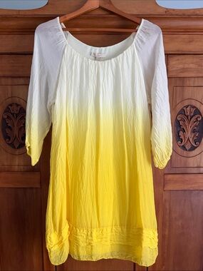 Women’s Ombre White to Yellow Long Sleeve Peasant Dress
